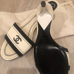 Chanel low cream heels